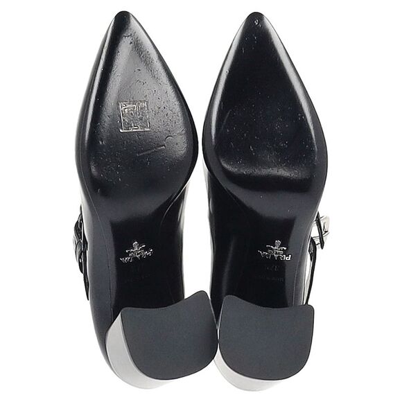 Prada Double Strap Mary Jane Block-Heeled Pumps in Black Leather - Picture 11 of 12
